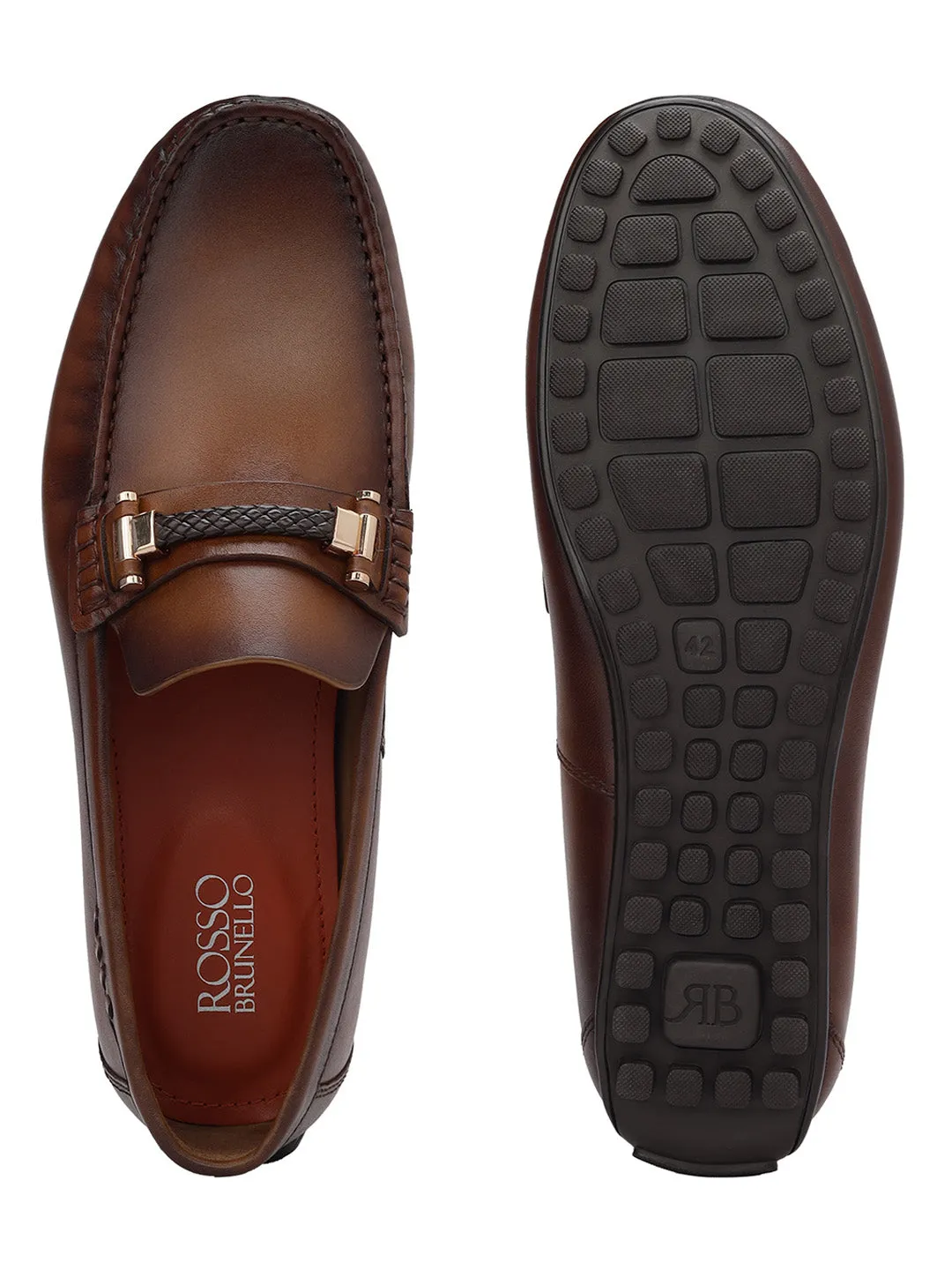 Tan Braided Leather Moccasins