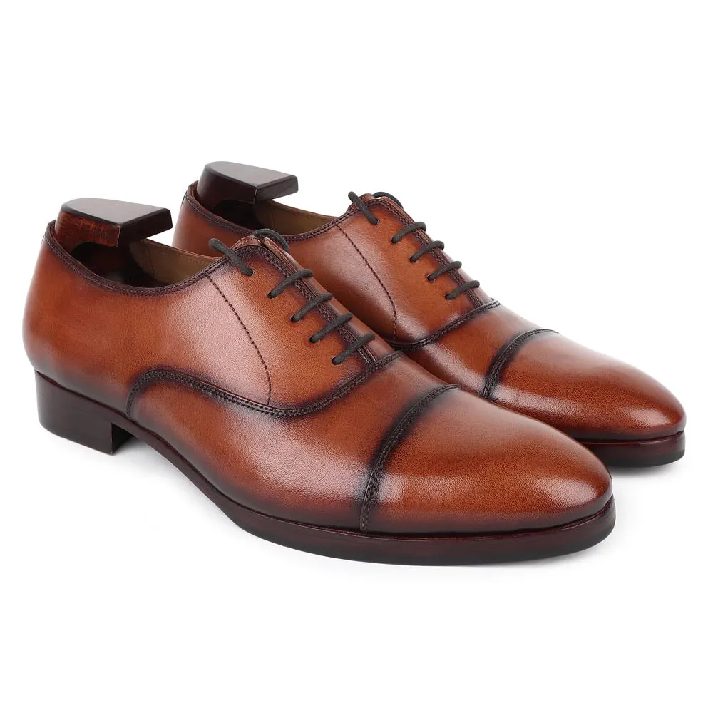 Tan Mirror Glossed Patina Classic Captoe Oxfords Reamstered