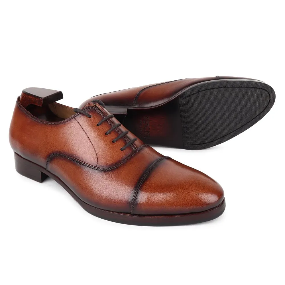Tan Mirror Glossed Patina Classic Captoe Oxfords Reamstered