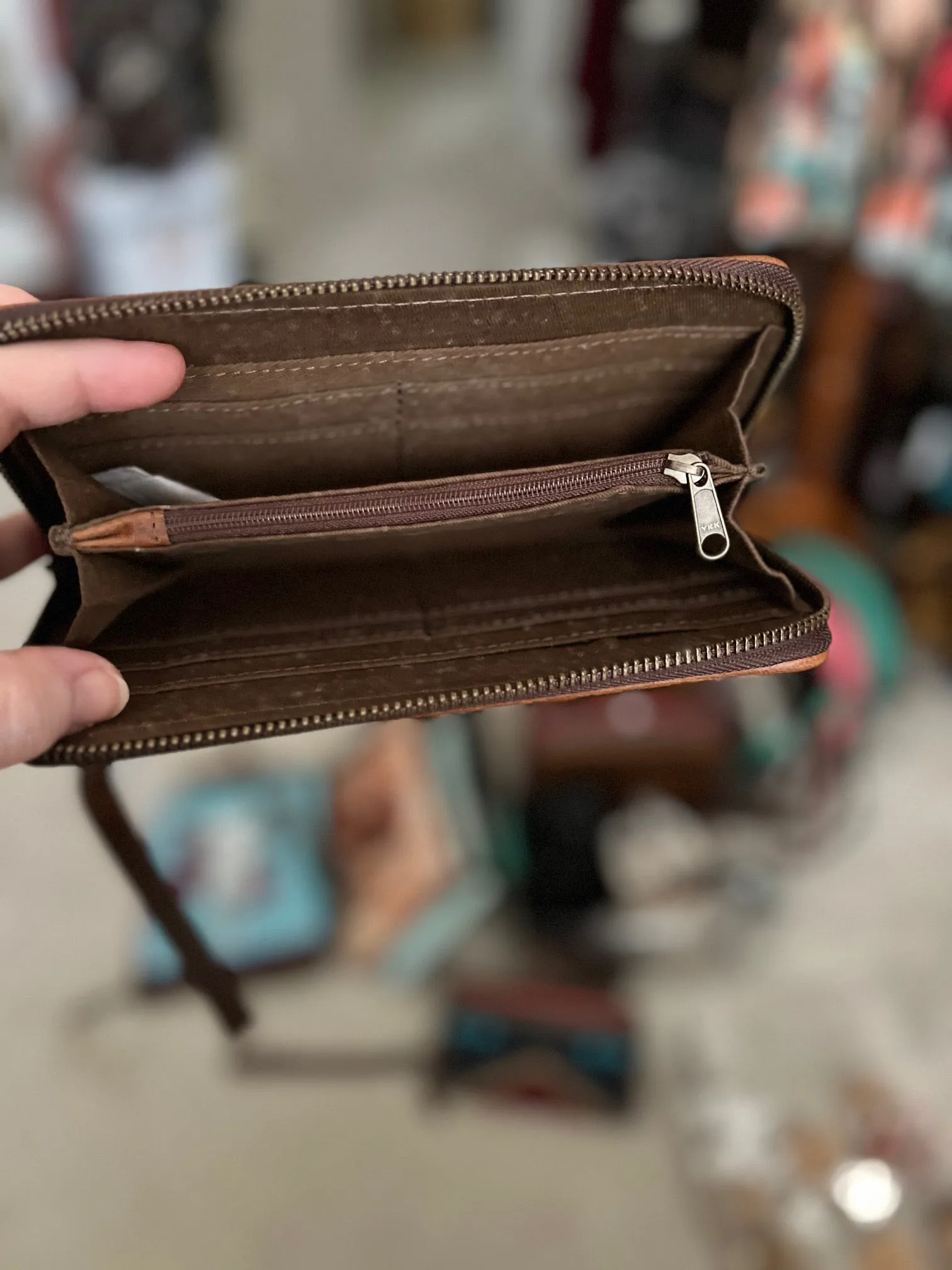 Western Hand Tooled Zipper Wristlet Wallet/Handbag