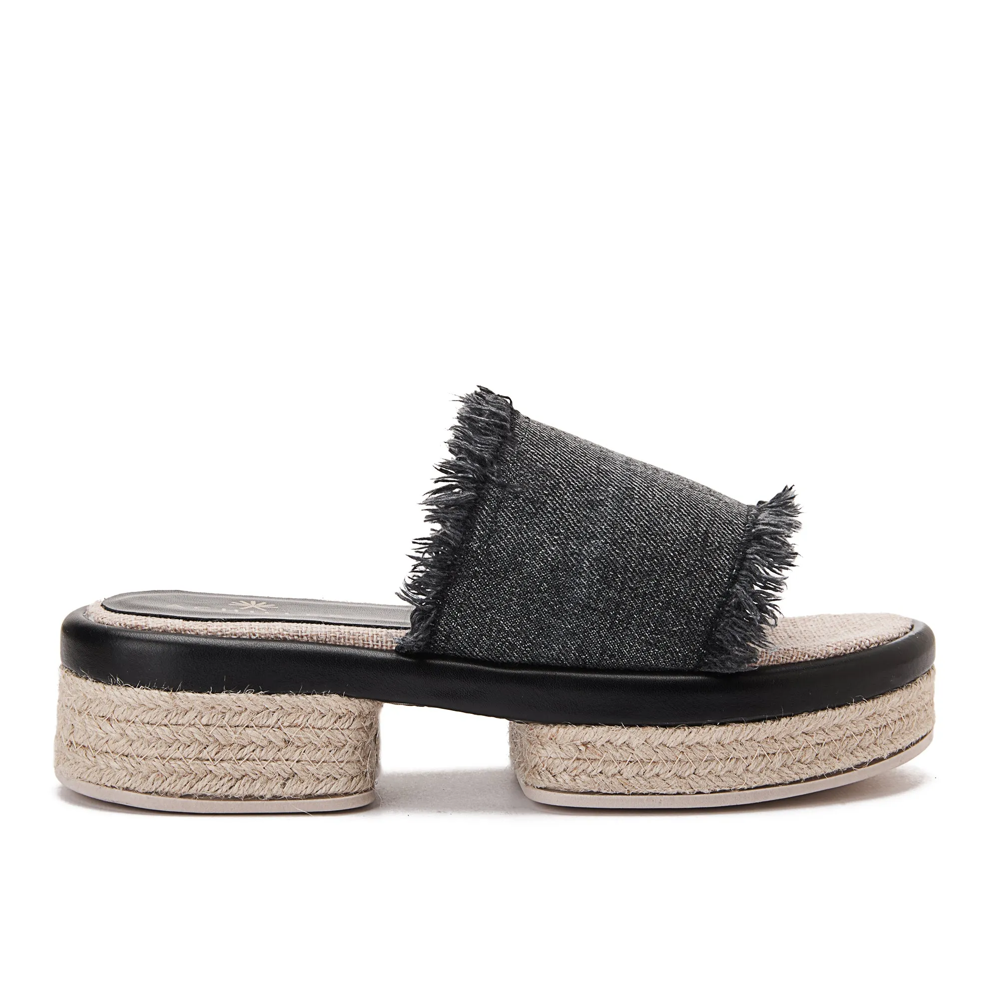 Wide Burlap Wedge Sandals - Black