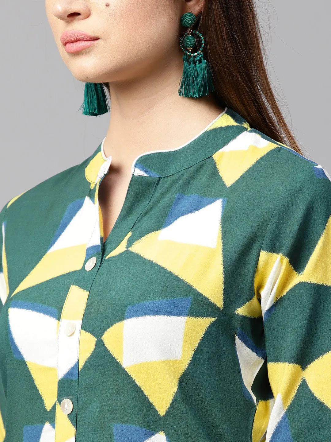 Women Green & Yellow Straight Kurta