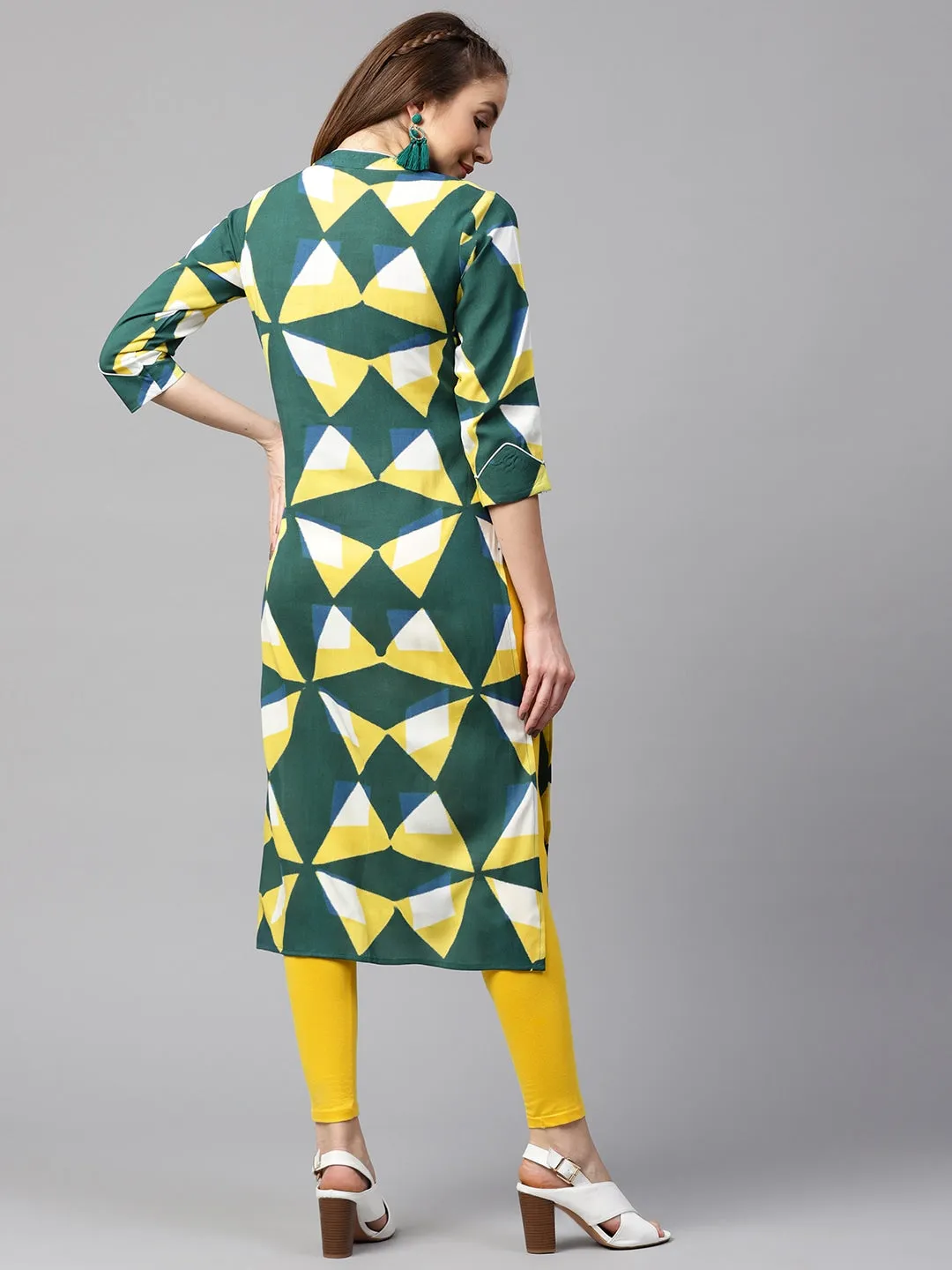 Women Green & Yellow Straight Kurta
