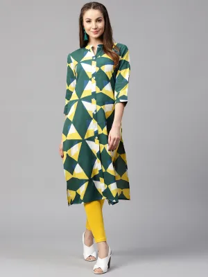 Women Green & Yellow Straight Kurta