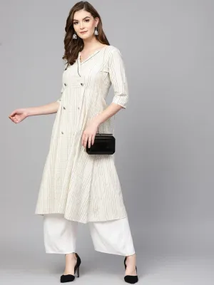 Women Off-White & Black A-Line Kurta