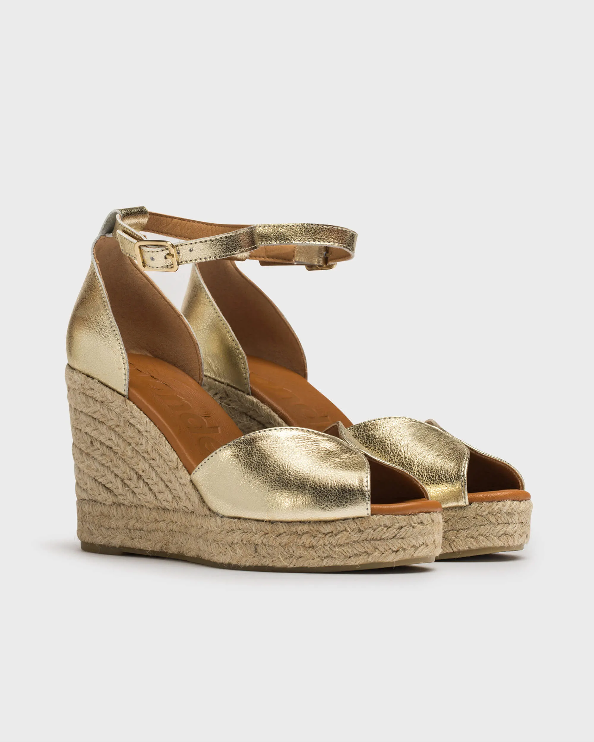 WONDERS YH-PI609 GOLD ESPADRILLE WEDGE SANDAL