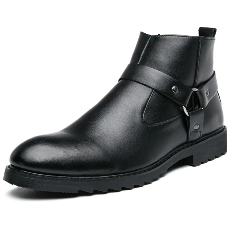 Yeknu Mens Shoes New High Quality Ankle Boot Classic Dress Chelsea Winter Zipper Martin Boots Size 38-48 Black/Brown 7528