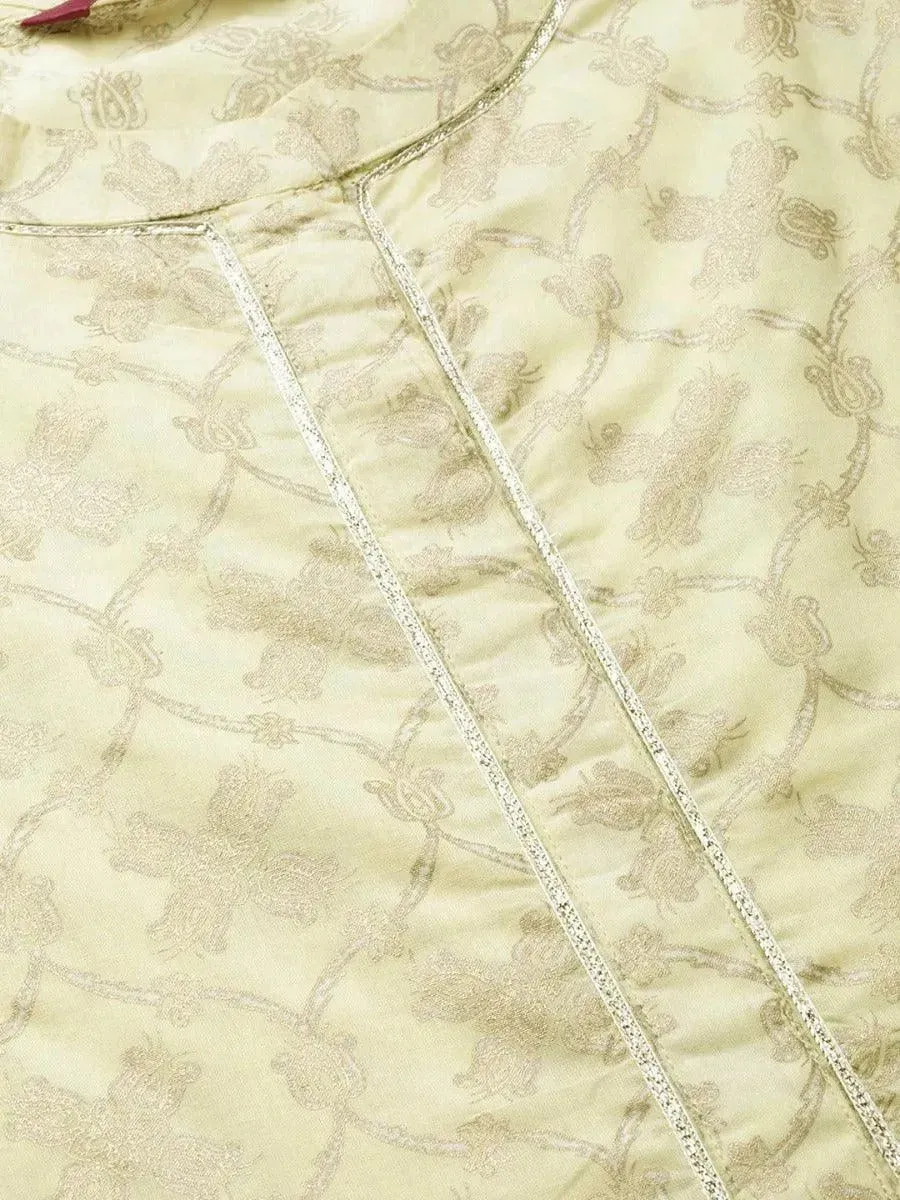 Yellow Printed Cotton Anarkali Kurta With Palazzos