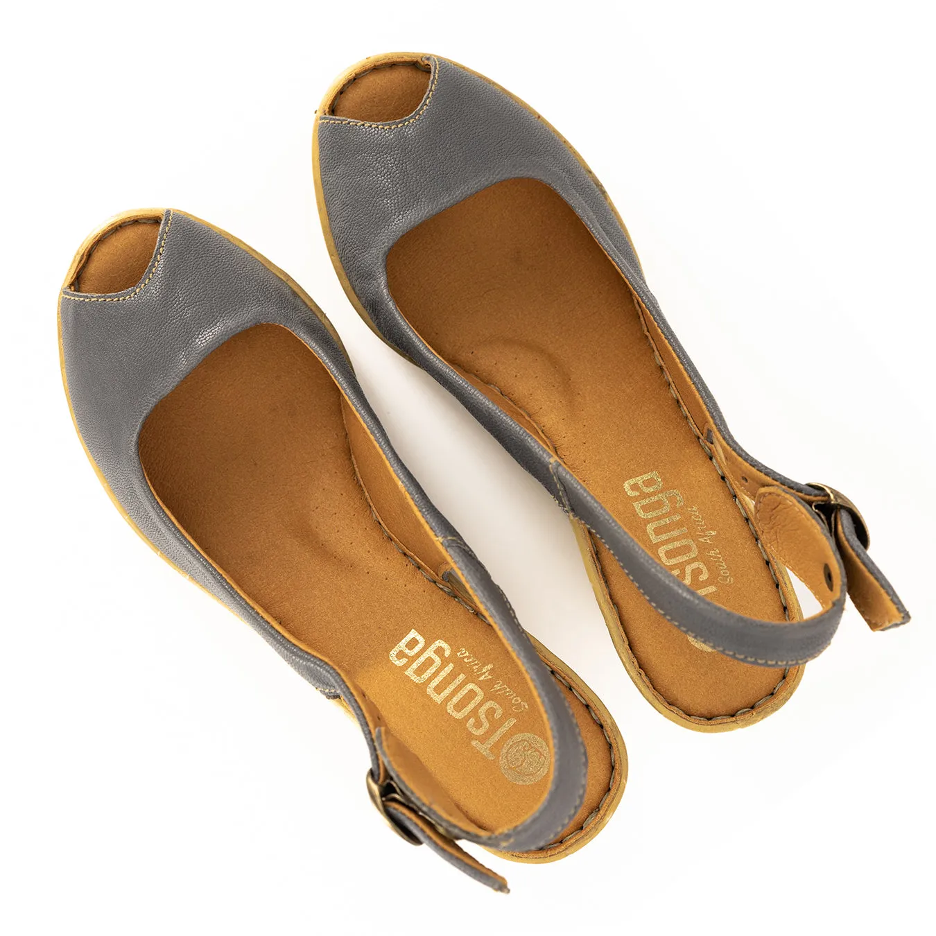 Zangemuva : Ladies Leather Peep-Toe High-Heel Wedge Sandal in Ematite Ontario