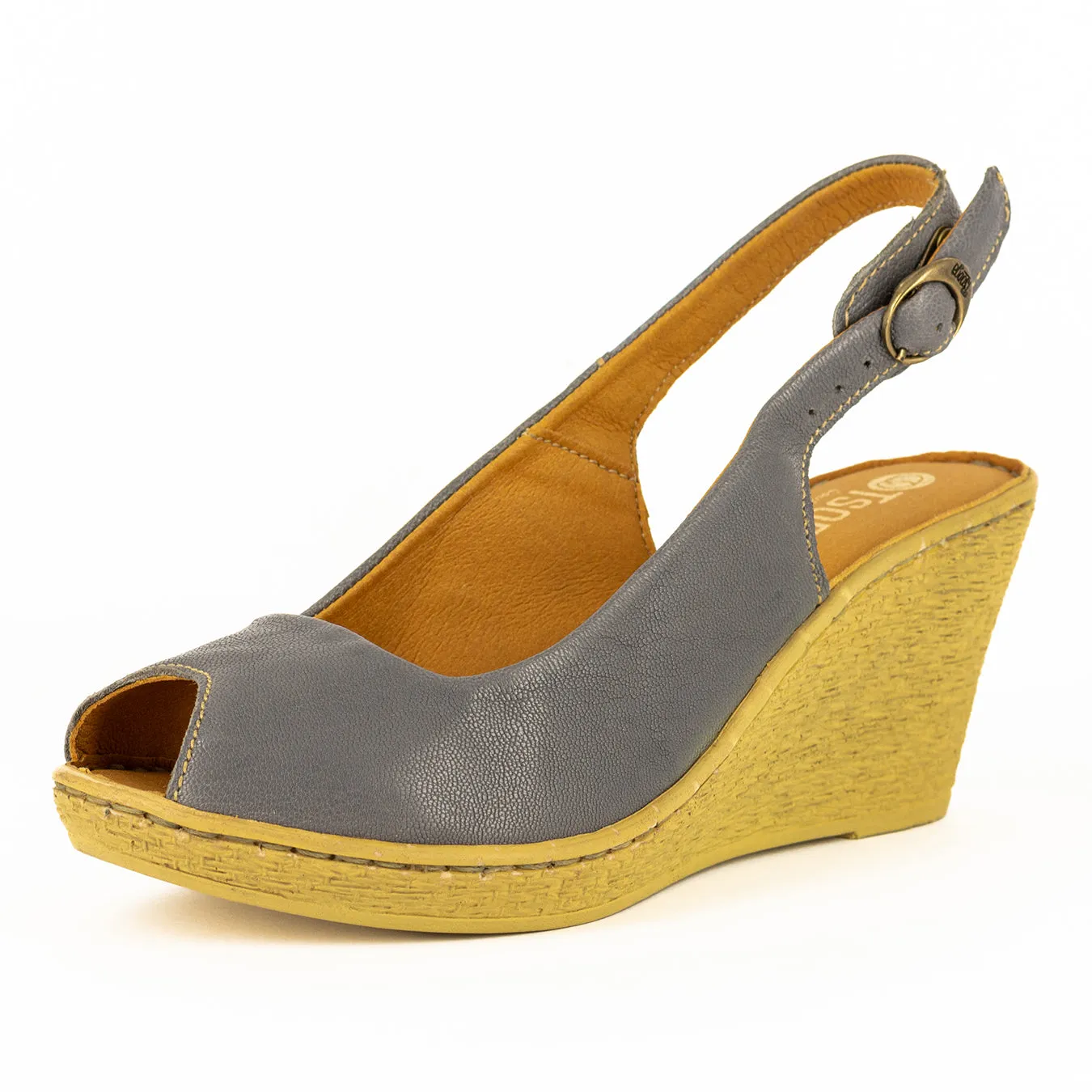 Zangemuva : Ladies Leather Peep-Toe High-Heel Wedge Sandal in Ematite Ontario